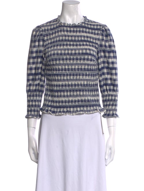 Veronica Beard Plaid Print Mock Neck Crop Top