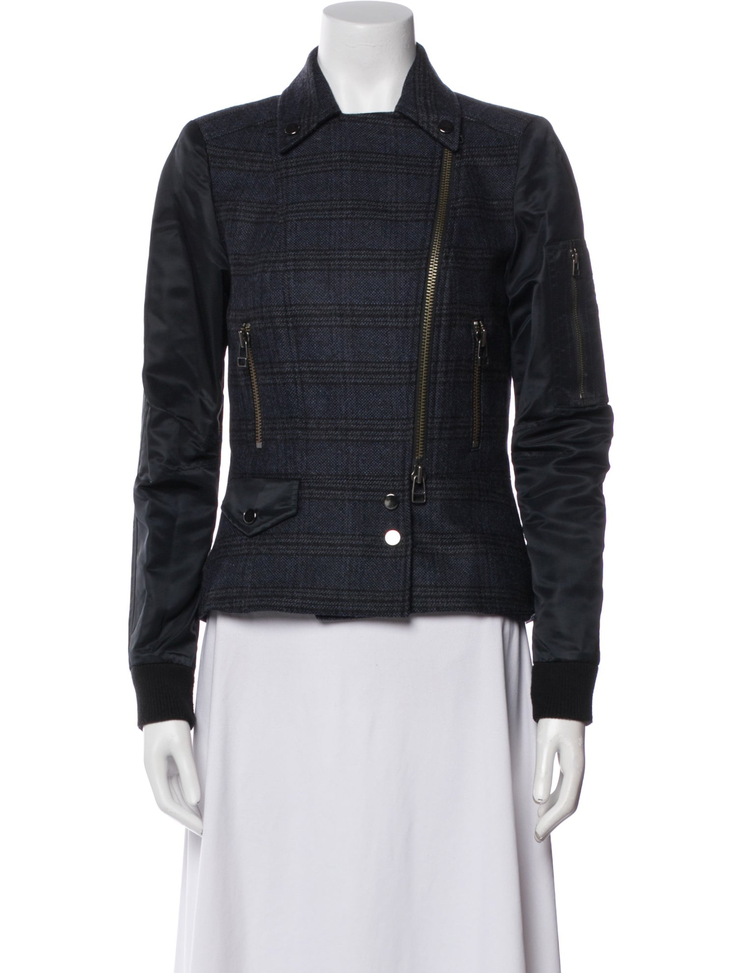 Veronica Beard Virgin Wool Plaid Print Denim Jacket