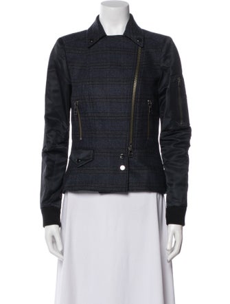 Veronica Beard Virgin Wool Plaid Print Denim Jacket