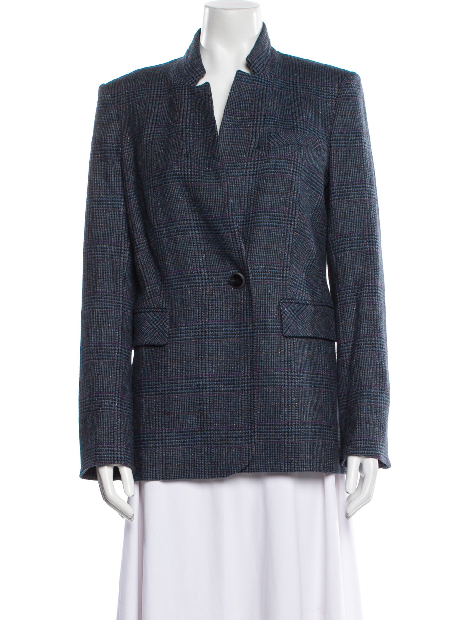 Veronica Beard Wool Plaid Print Blazer