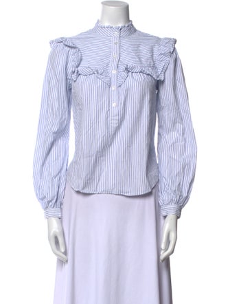 Veronica Beard Striped Mock Neck Button-Up Top