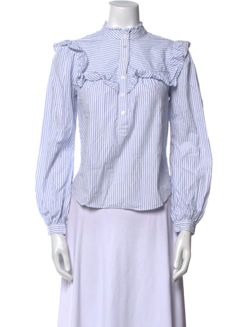 Veronica Beard Striped Mock Neck Button-Up Top