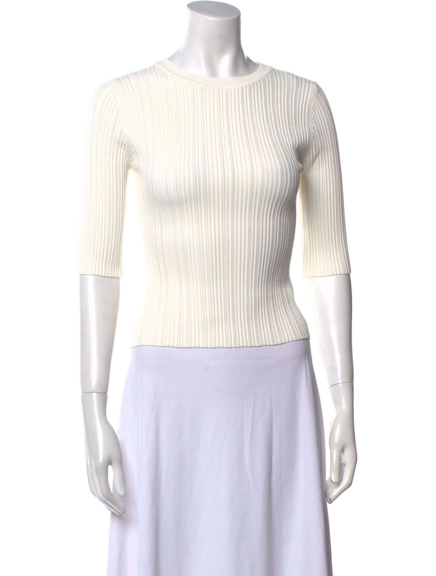 Veronica Beard Crew Neck Three-Quarter Sleeve Crop Top