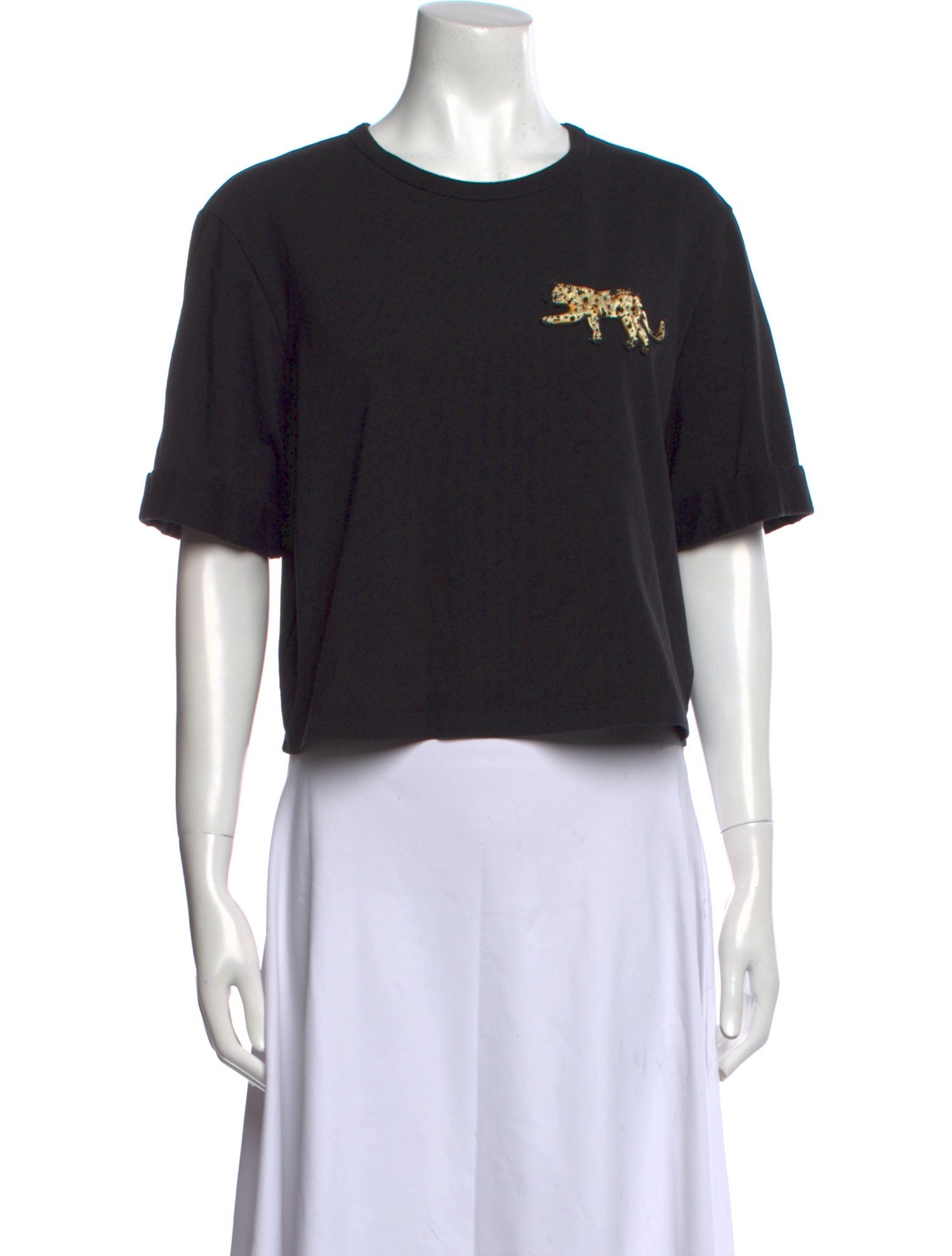 Veronica Beard Graphic Print Crew Neck Crop Top