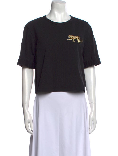 Veronica Beard Graphic Print Crew Neck Crop Top