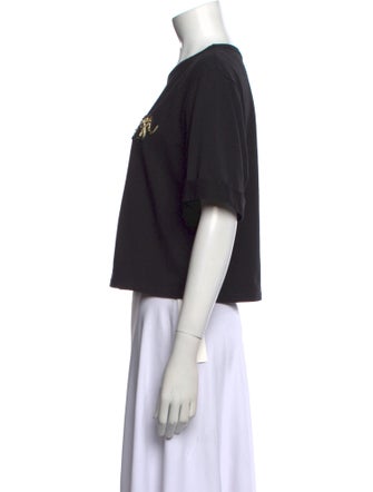 Veronica Beard Graphic Print Crew Neck Crop Top