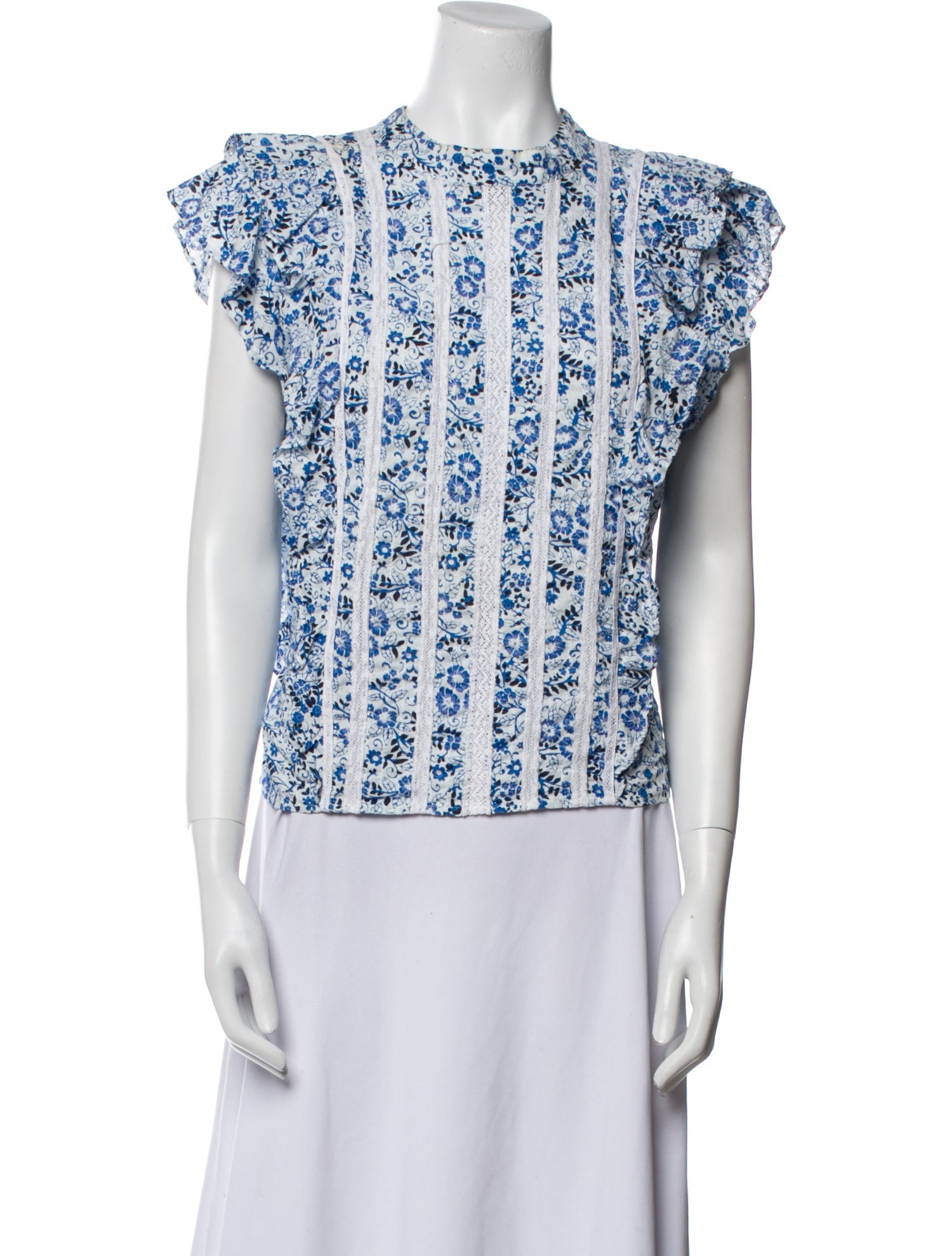 Veronica Beard Floral Print Crew Neck Blouse