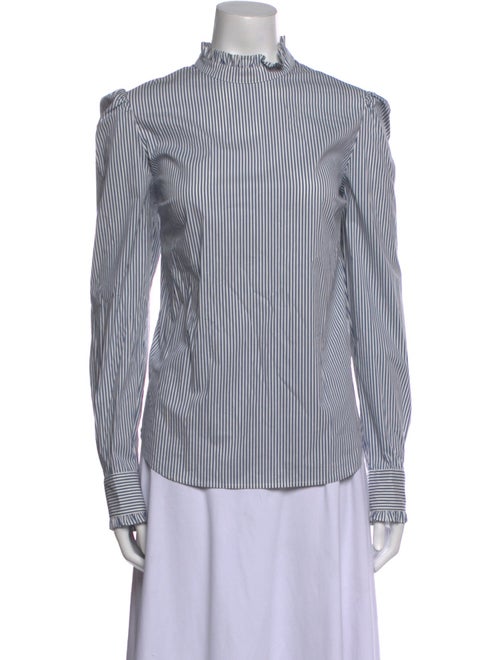 Veronica Beard Striped Mock Neck Button-Up Top