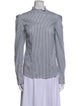 Veronica Beard Striped Mock Neck Button-Up Top