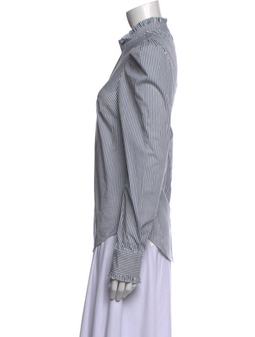 Veronica Beard Striped Mock Neck Button-Up Top