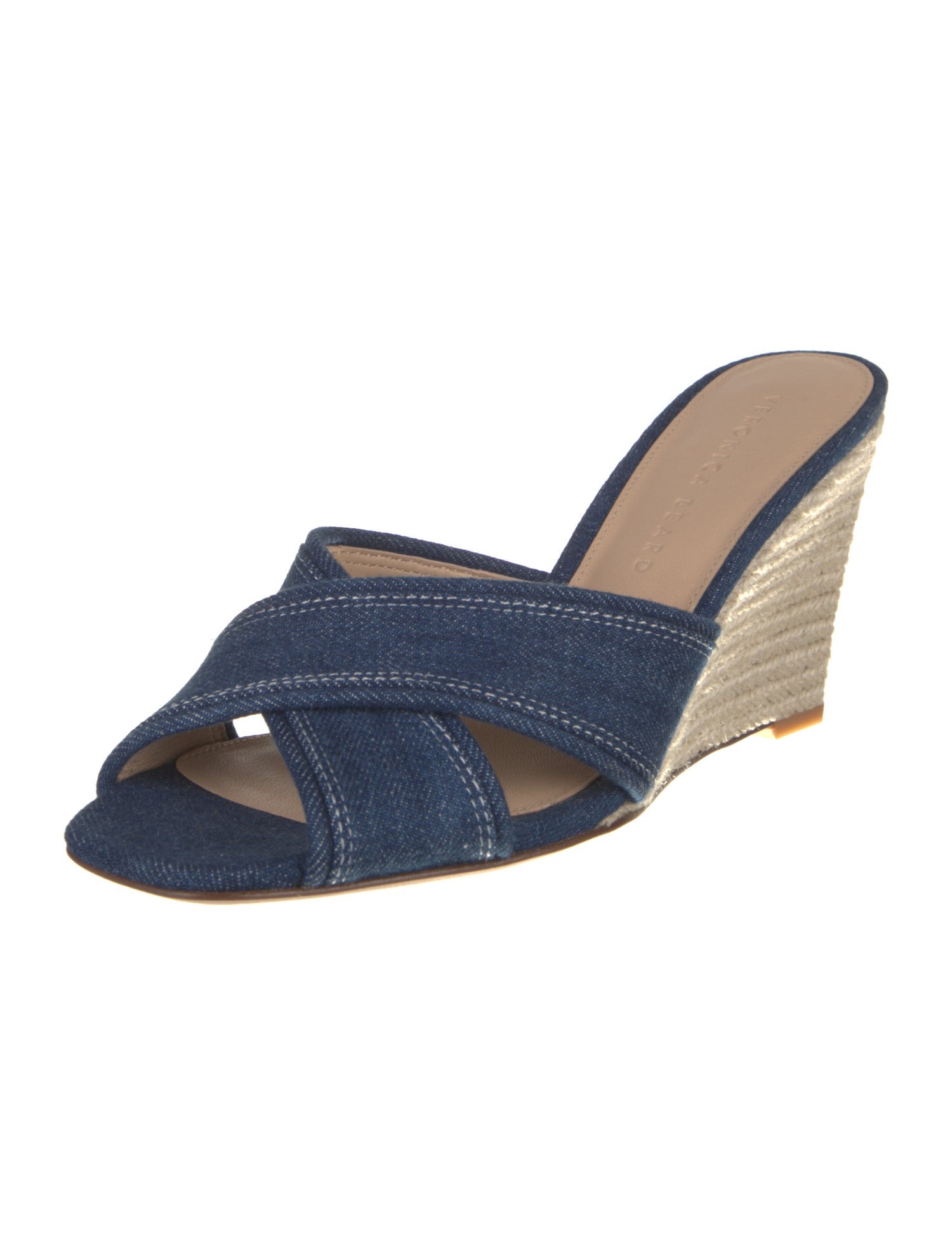 Veronica Beard Denim Colorblock Pattern Slides