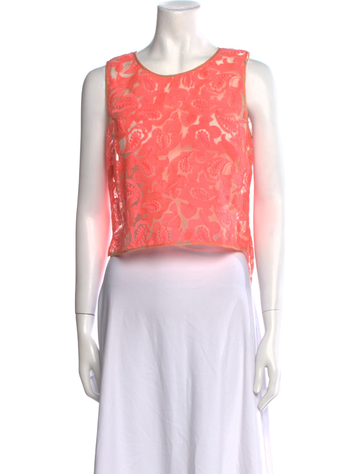 Veronica Beard Lace Pattern Scoop Neck Crop Top