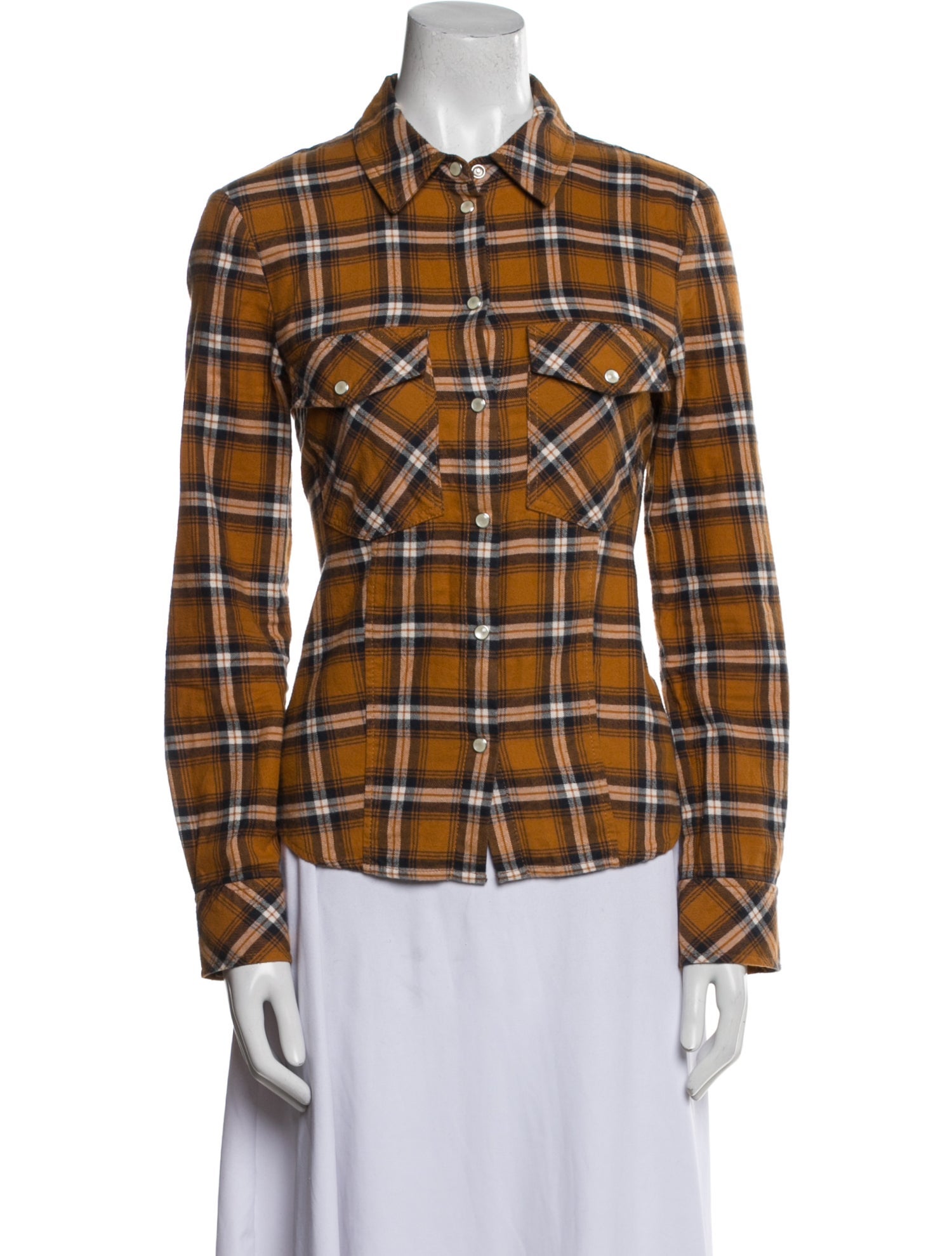 Veronica Beard Plaid Print Long Sleeve Button-Up Top
