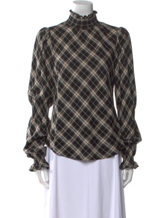 Veronica Beard Plaid Print Mock Neck Blouse