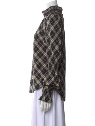 Veronica Beard Plaid Print Mock Neck Blouse