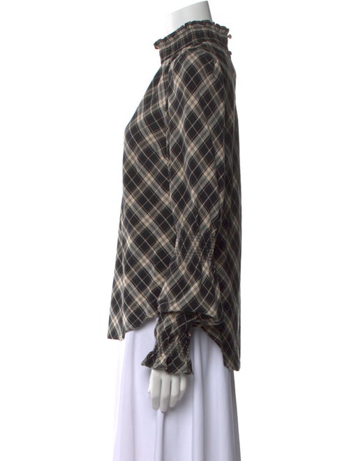 Veronica Beard Plaid Print Mock Neck Blouse