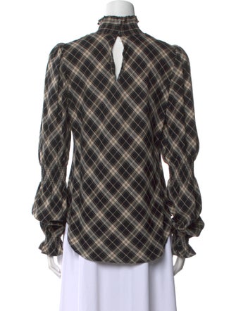 Veronica Beard Plaid Print Mock Neck Blouse