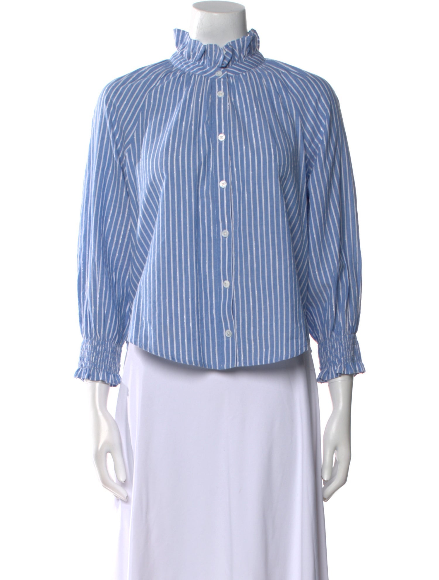 Veronica Beard Striped Mock Neck Button-Up Top w/ Tags