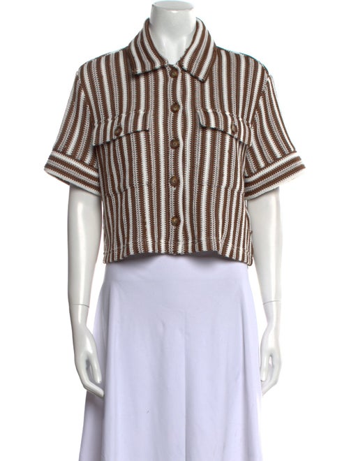 Veronica Beard Striped Short Sleeve Crop Top