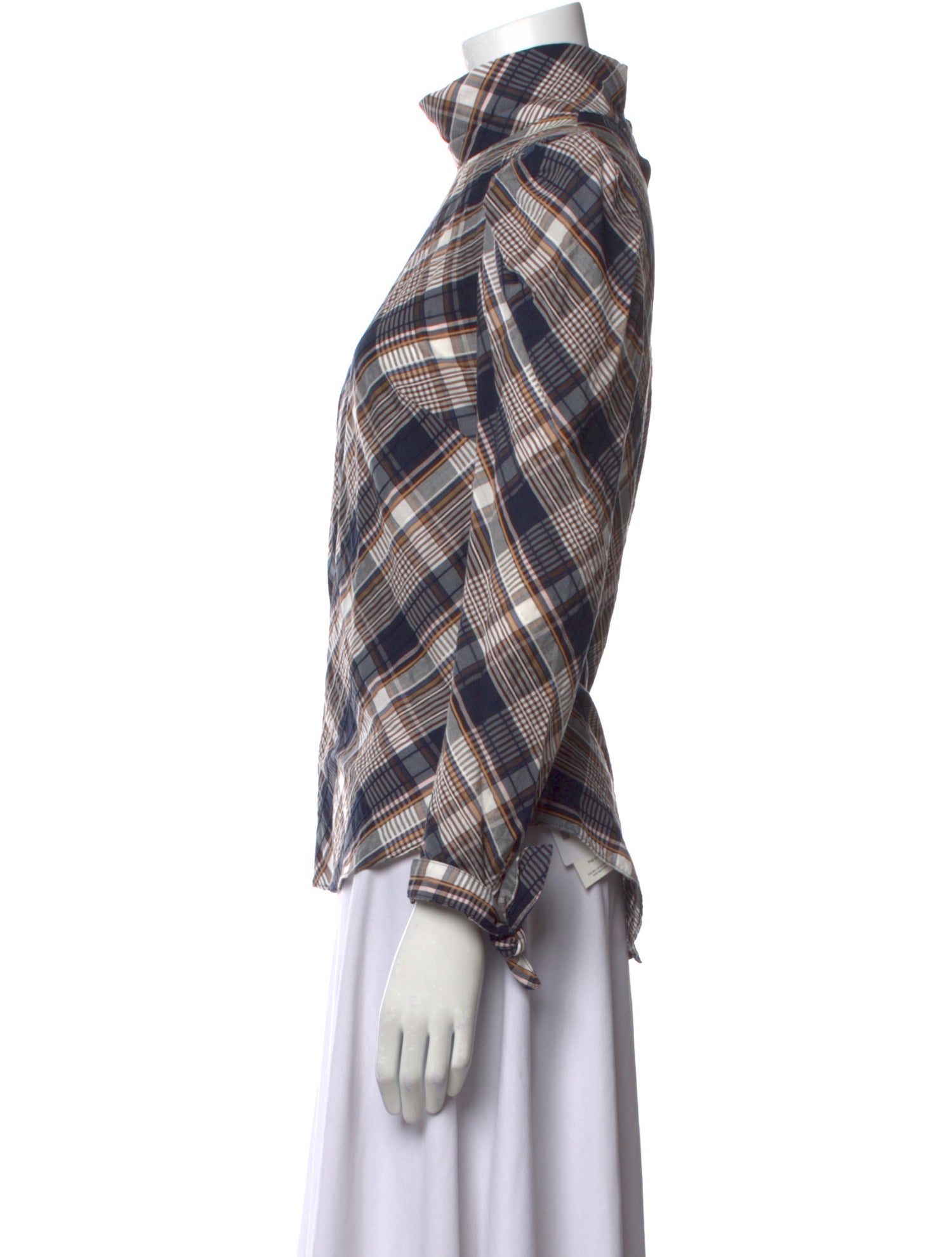 Veronica Beard Plaid Print Mock Neck Blouse