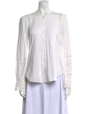 Veronica Beard Striped Mock Neck Button-Up Top