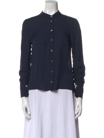 Veronica Beard Silk Mock Neck Button-Up Top