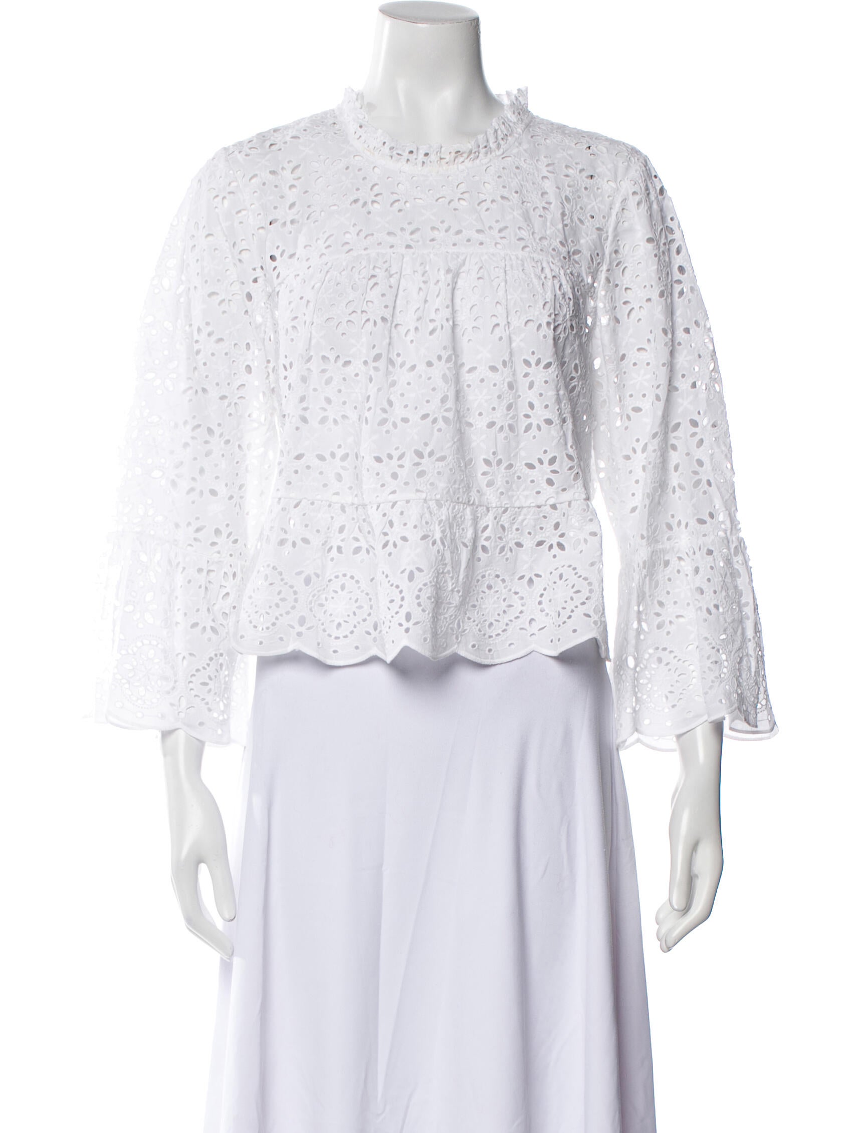 Veronica Beard Lace Pattern Mock Neck Crop Top