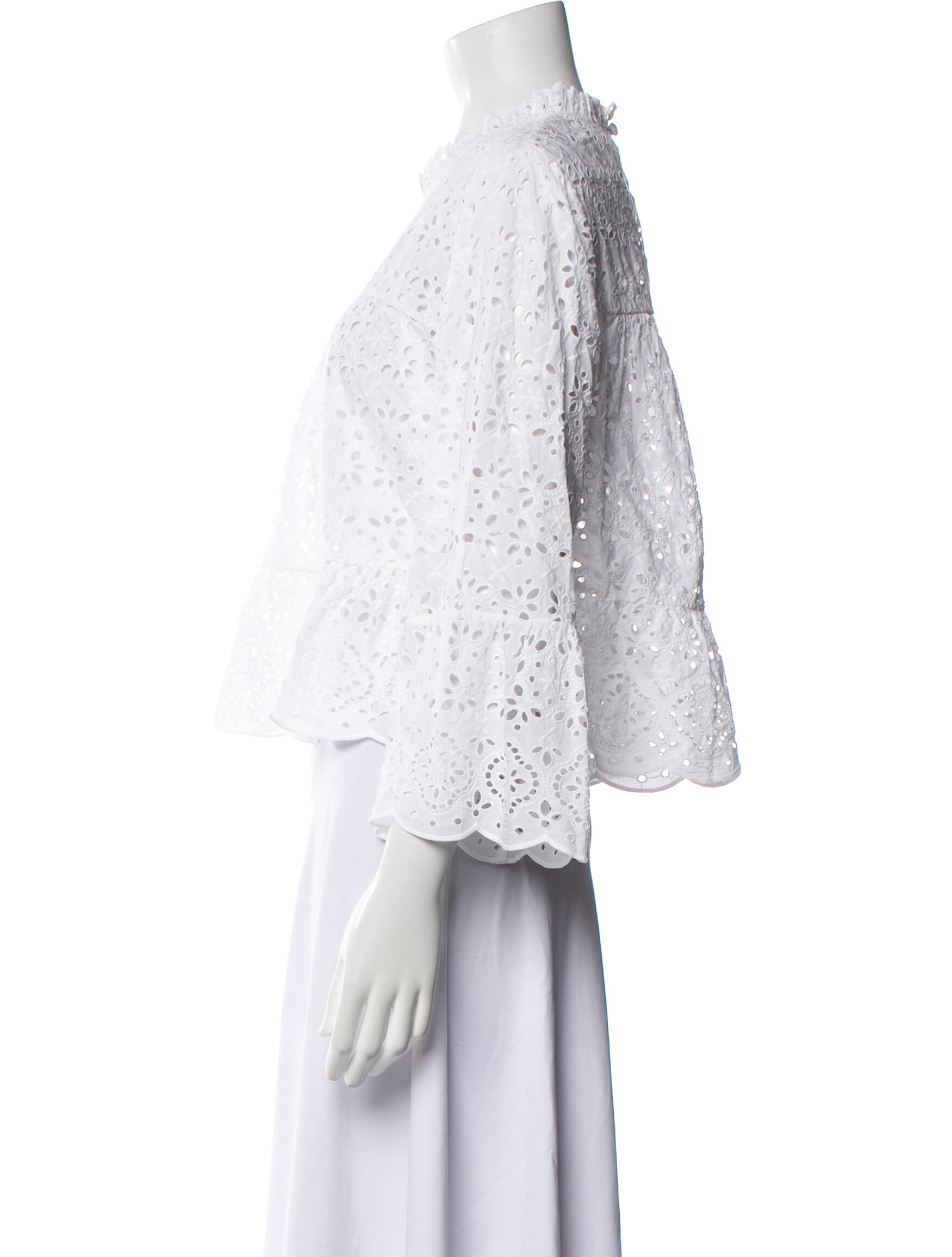 Veronica Beard Lace Pattern Mock Neck Crop Top