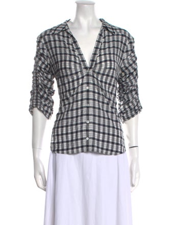 Veronica Beard Plaid Print V-Neck Blouse