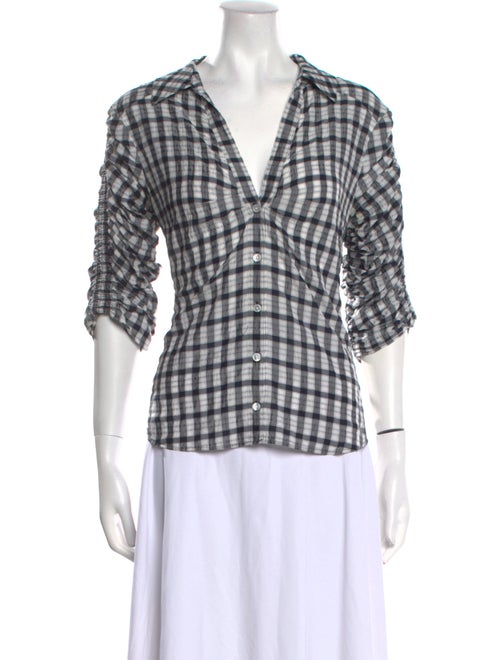 Veronica Beard Plaid Print V-Neck Blouse