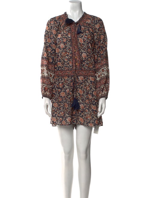 Veronica Beard Floral Print Crew Neck Romper