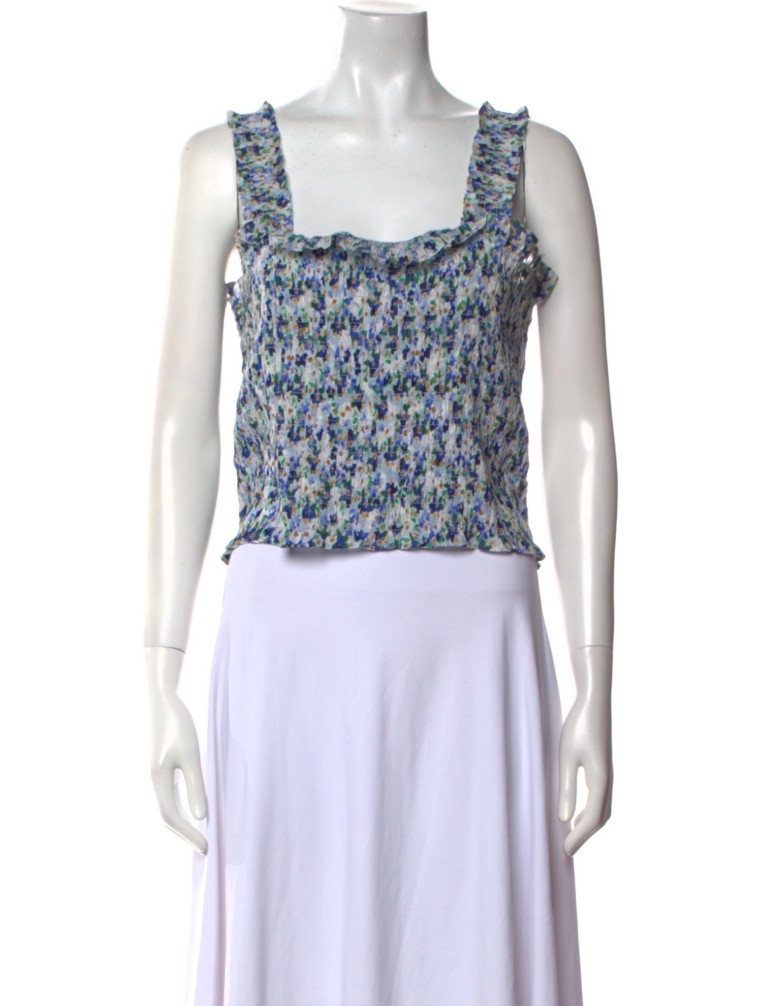 Veronica Beard Floral Print Square Neckline Crop Top