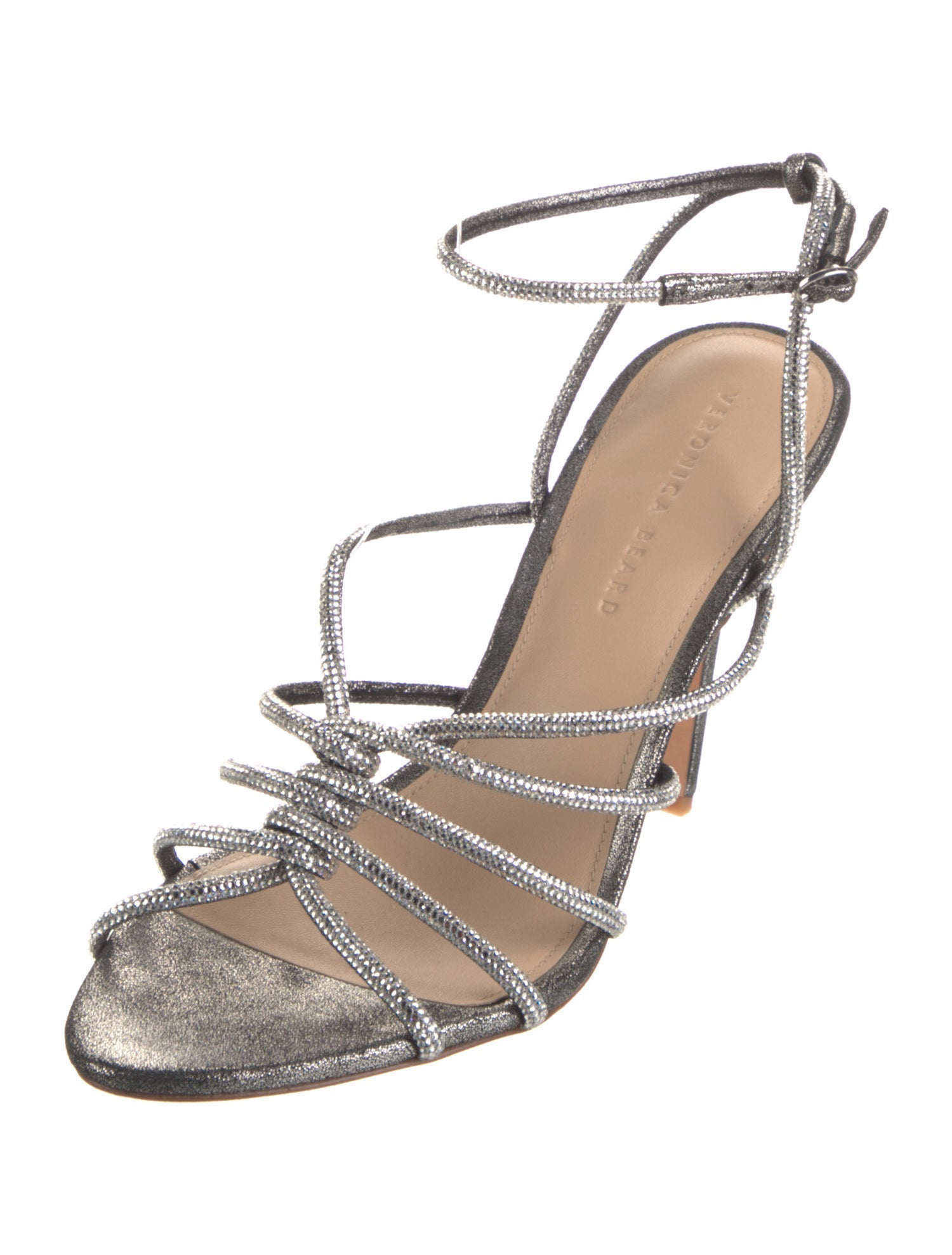 Veronica Beard Leather Crystal Embellishments Sandals