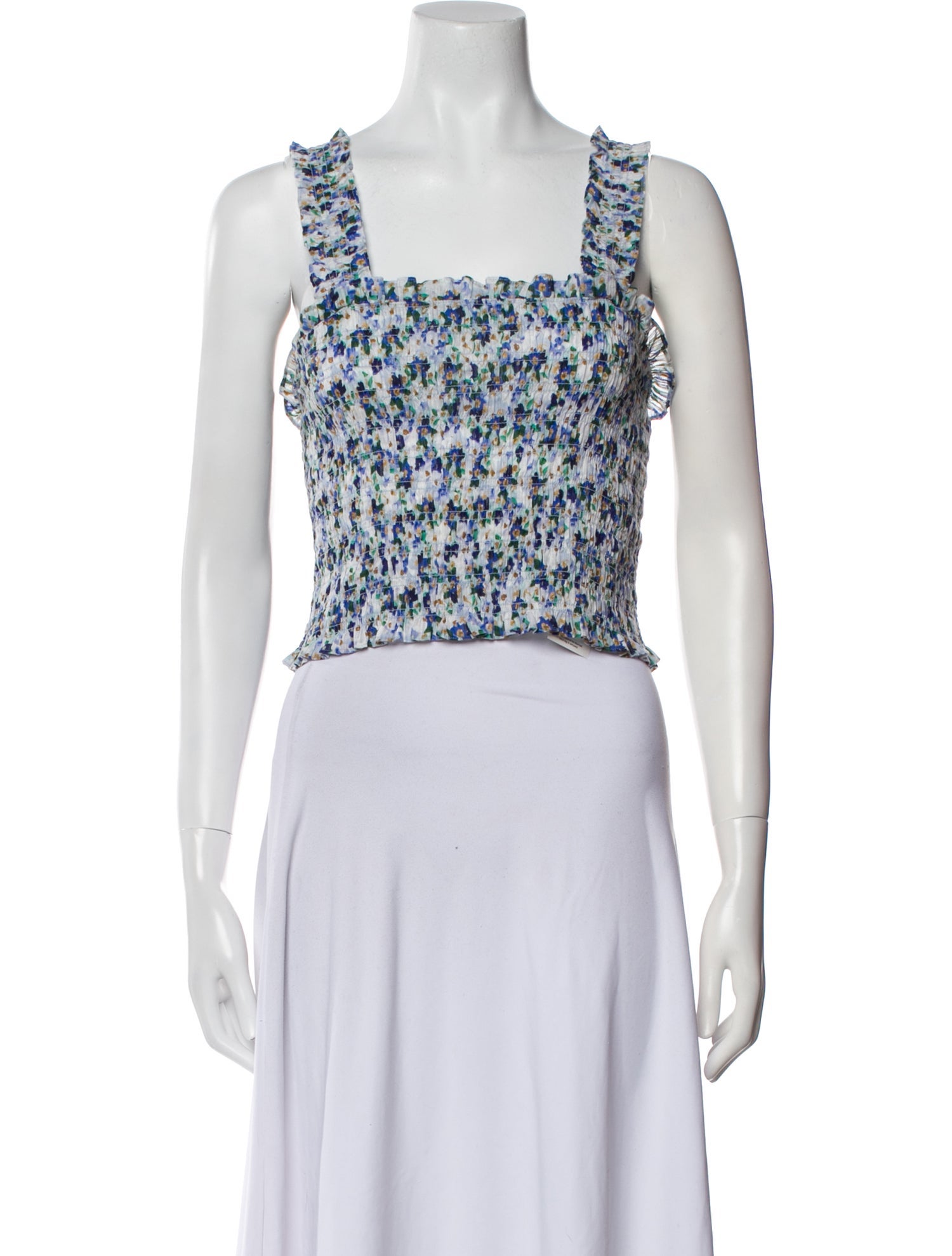 Veronica Beard Floral Print Square Neckline Crop Top
