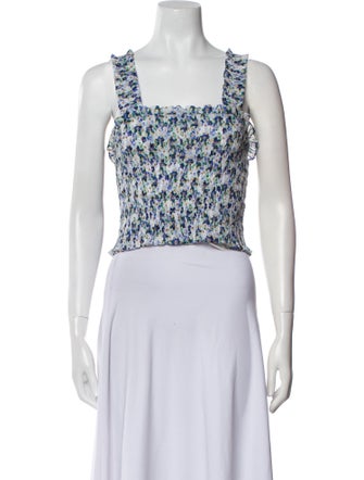 Veronica Beard Floral Print Square Neckline Crop Top