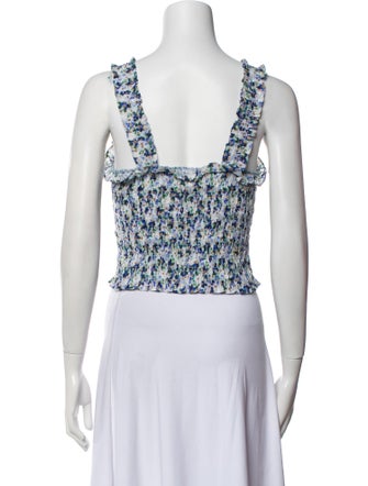 Veronica Beard Floral Print Square Neckline Crop Top
