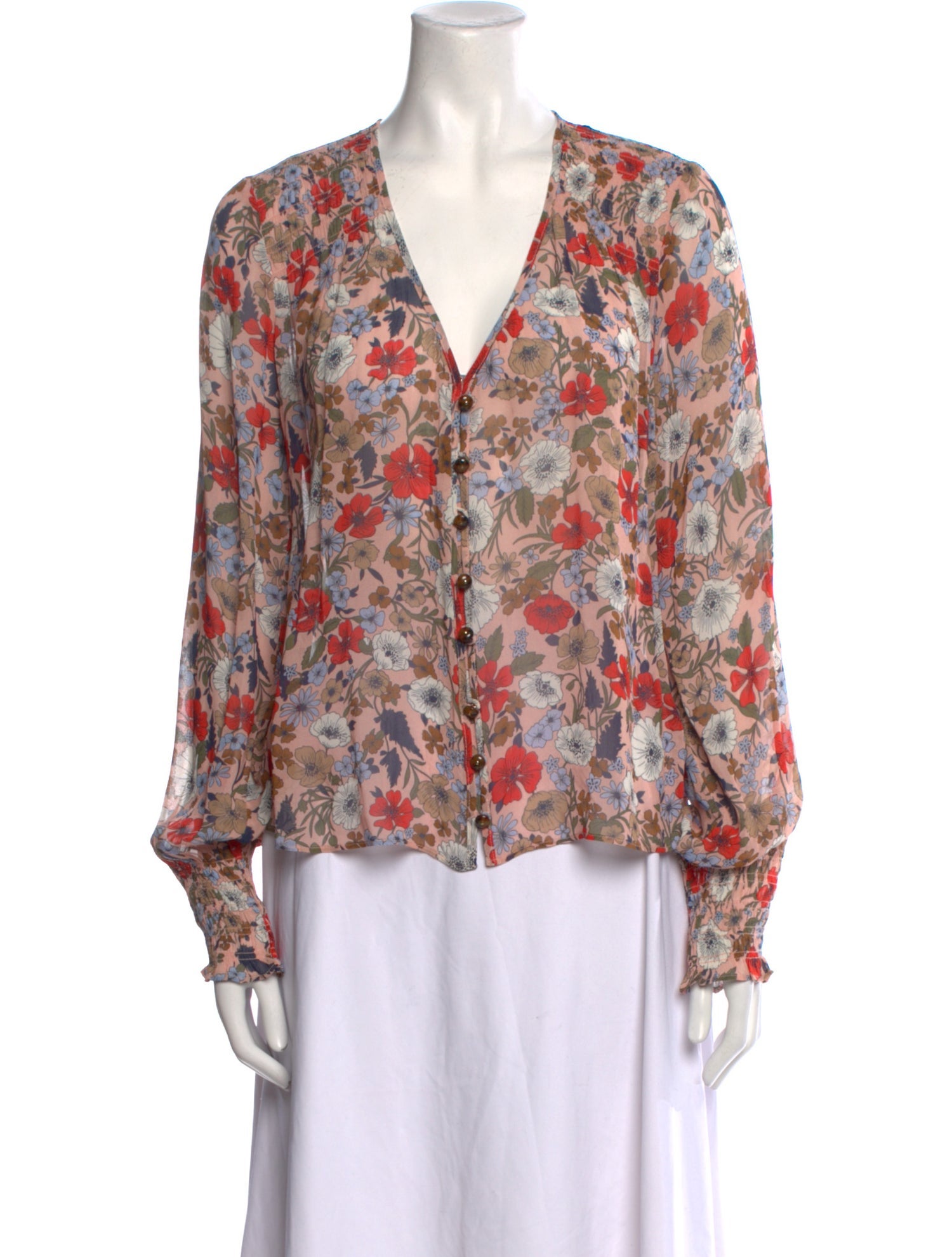 Veronica Beard Floral Print V-Neck Blouse
