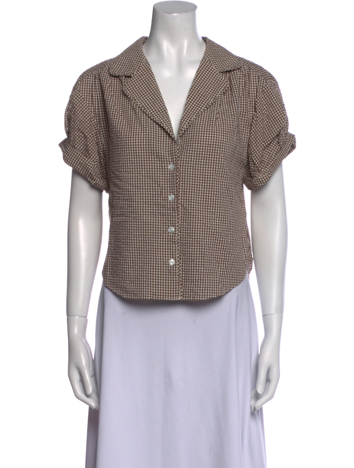 Veronica Beard Plaid Print Short Sleeve Button-Up Top