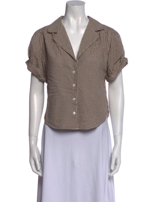 Veronica Beard Plaid Print Short Sleeve Button-Up Top