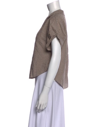 Veronica Beard Plaid Print Short Sleeve Button-Up Top