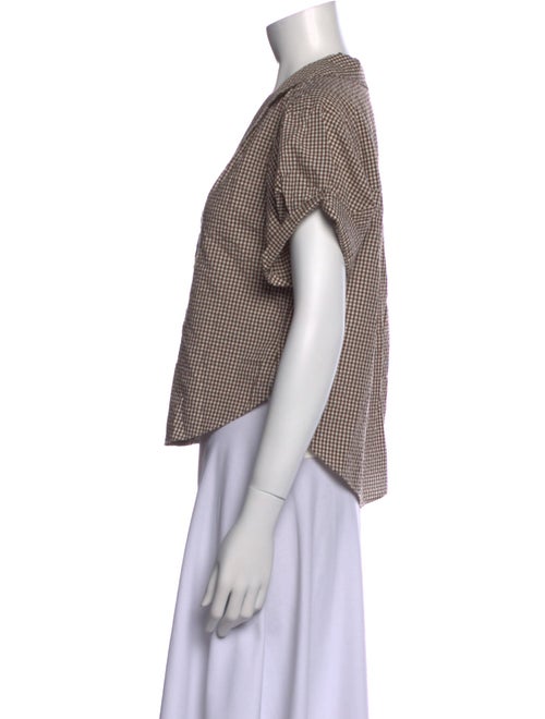 Veronica Beard Plaid Print Short Sleeve Button-Up Top