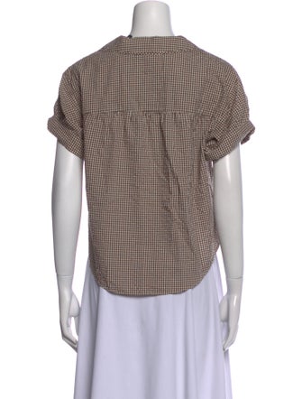 Veronica Beard Plaid Print Short Sleeve Button-Up Top