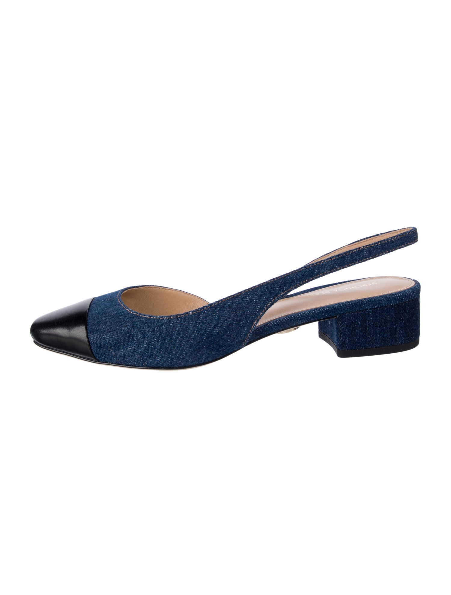 Veronica Beard Denim Colorblock Pattern Slingback Pumps