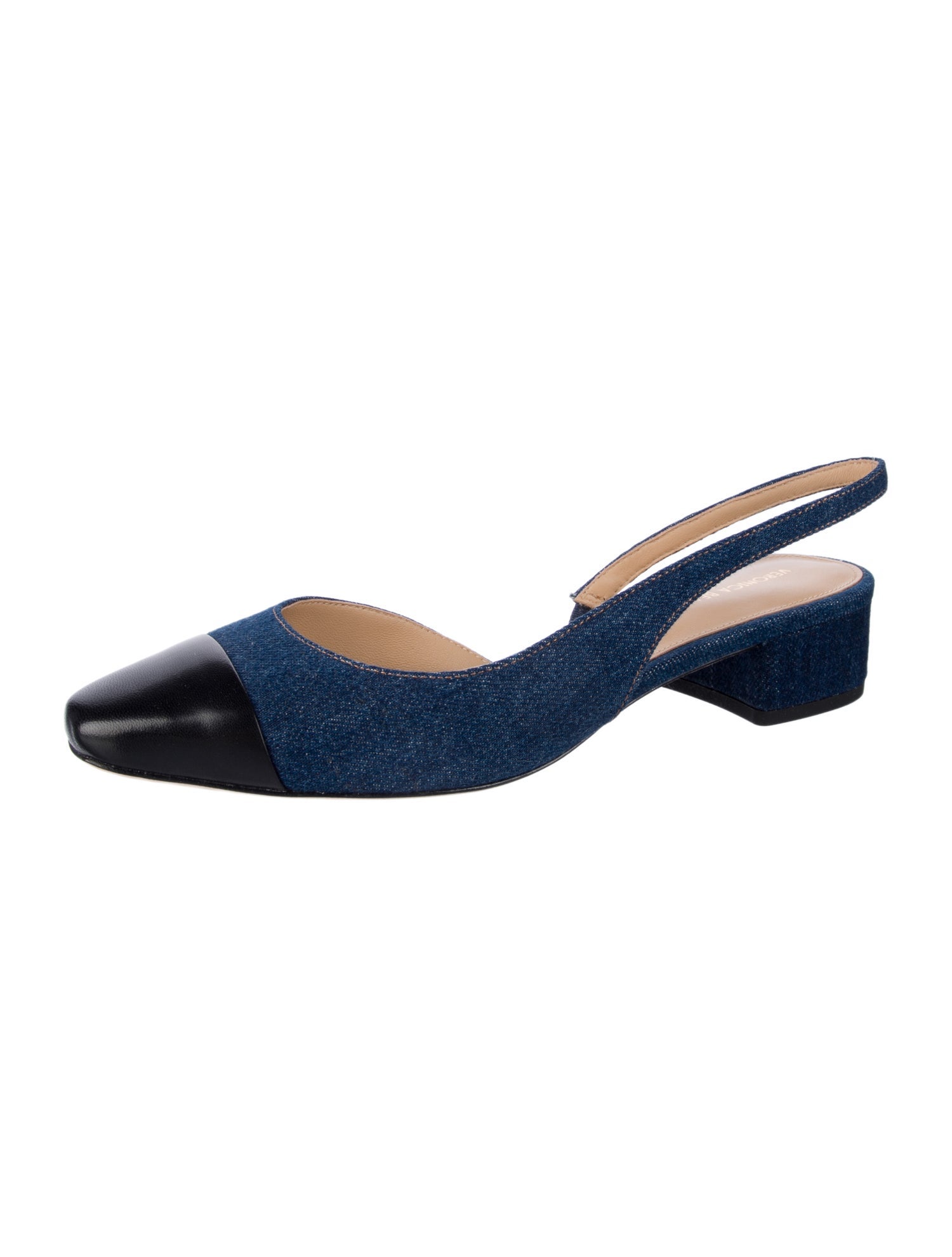 Veronica Beard Denim Colorblock Pattern Slingback Pumps