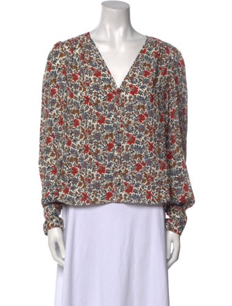 Veronica Beard Floral Print V-Neck Blouse