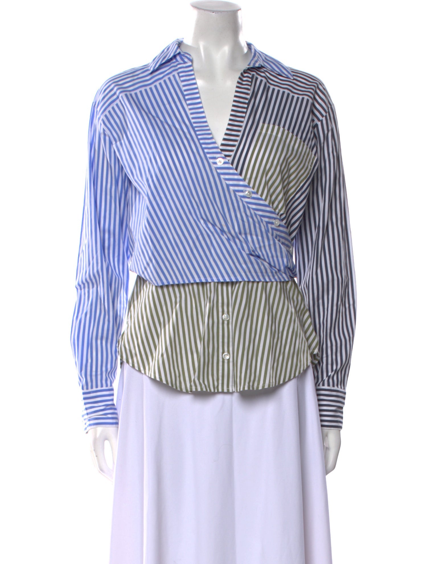 Veronica Beard Striped Long Sleeve Button-Up Top