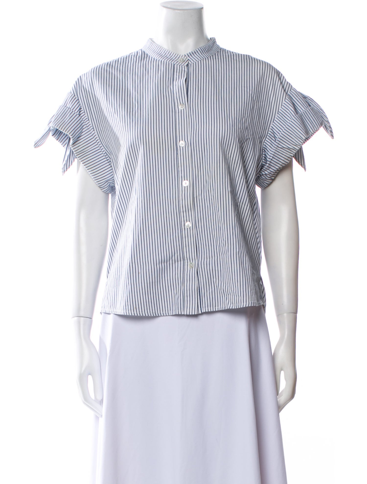 Veronica Beard Striped Crew Neck Button-Up Top