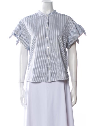 Veronica Beard Striped Crew Neck Button-Up Top