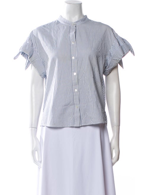 Veronica Beard Striped Crew Neck Button-Up Top