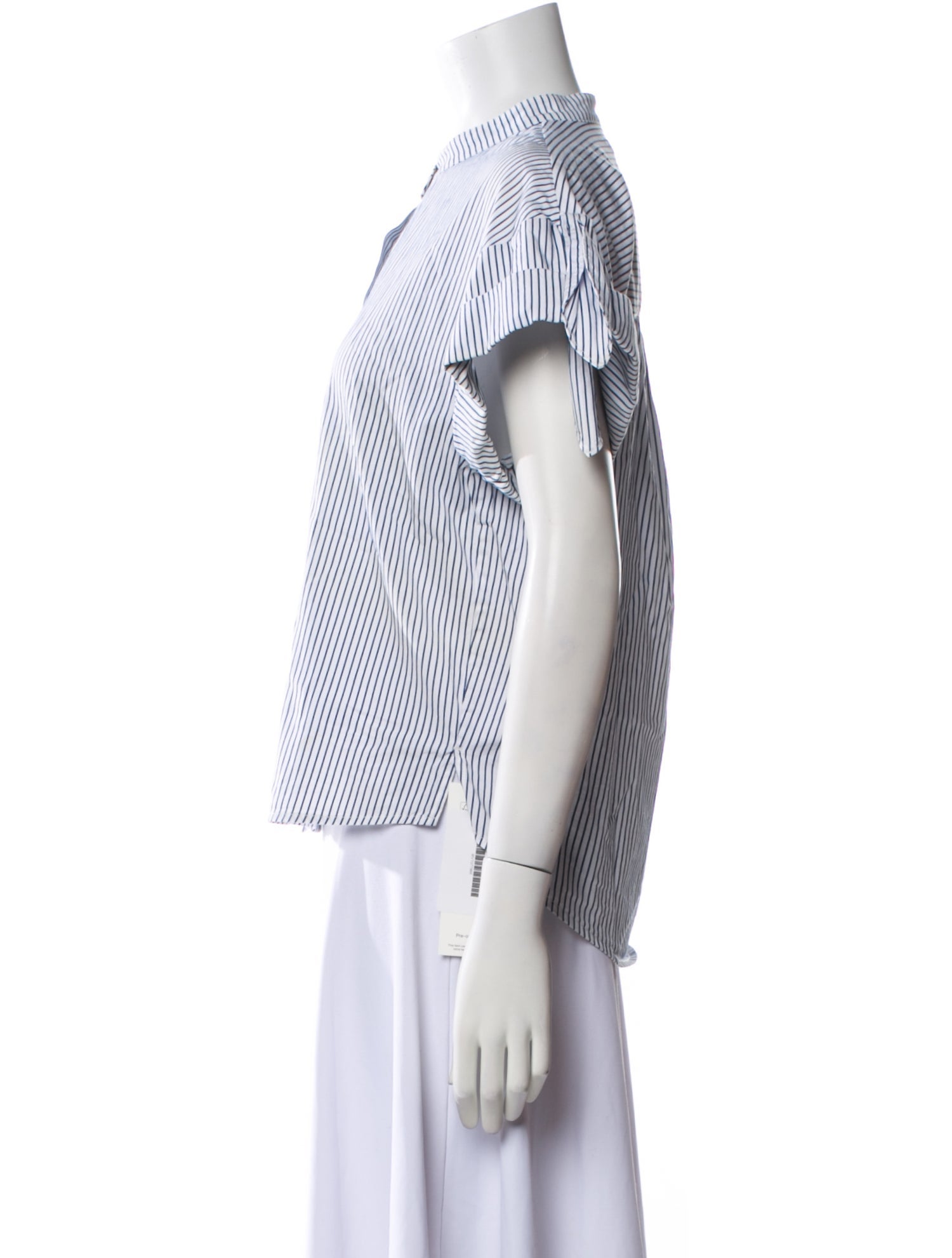 Veronica Beard Striped Crew Neck Button-Up Top